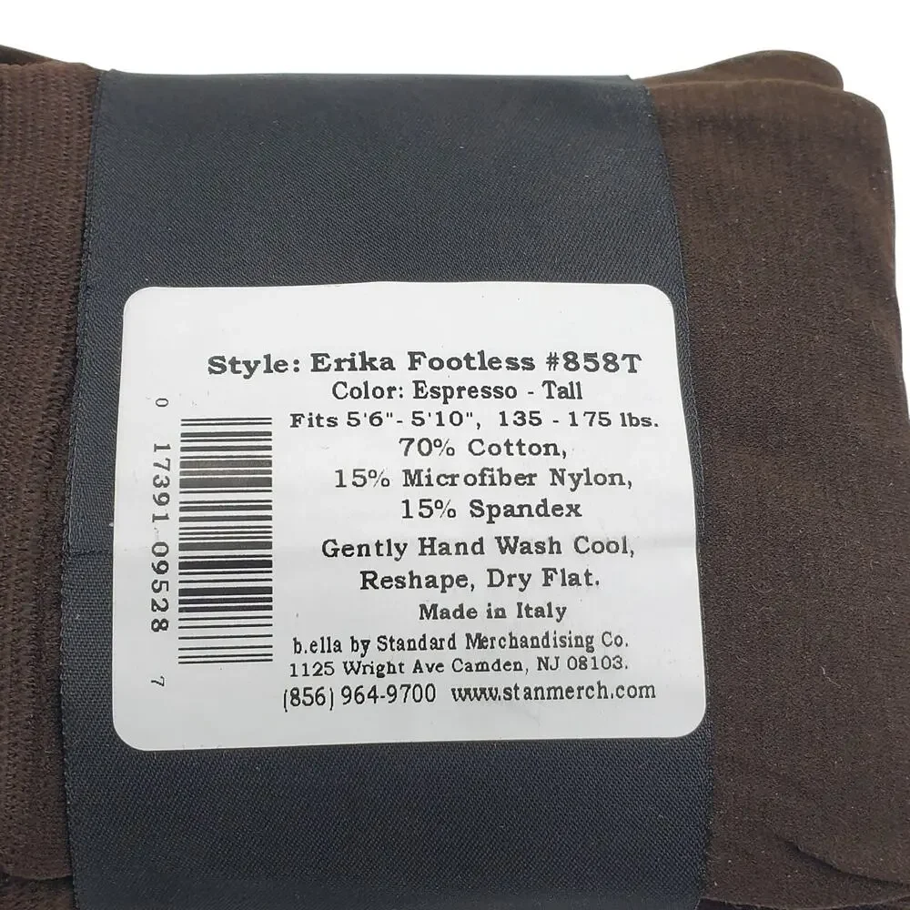 FOOTLESS Tights TALL Espresso Brown B.ella Erika Opaque Italian 90 Denier Cotton